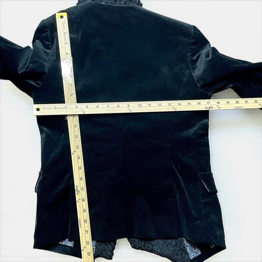 Vintage 90s Robyn Hung Dark Academia Black Velvet Open Front Blazer Jacket S - Picture 5 of 8